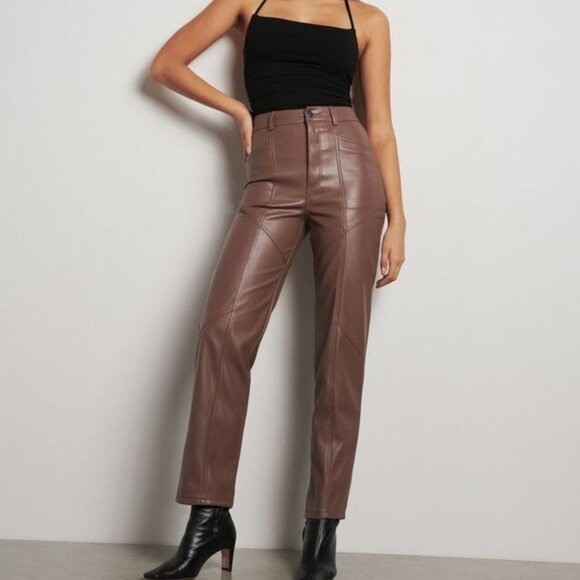 Dynamite Pants - Dynamite Deep Taupe Gisele Faux Leather Utility Pants